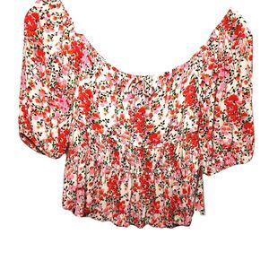 Saints & Hearts Sz S Made In The USA Cropped Top Floral worn on or off shoulder